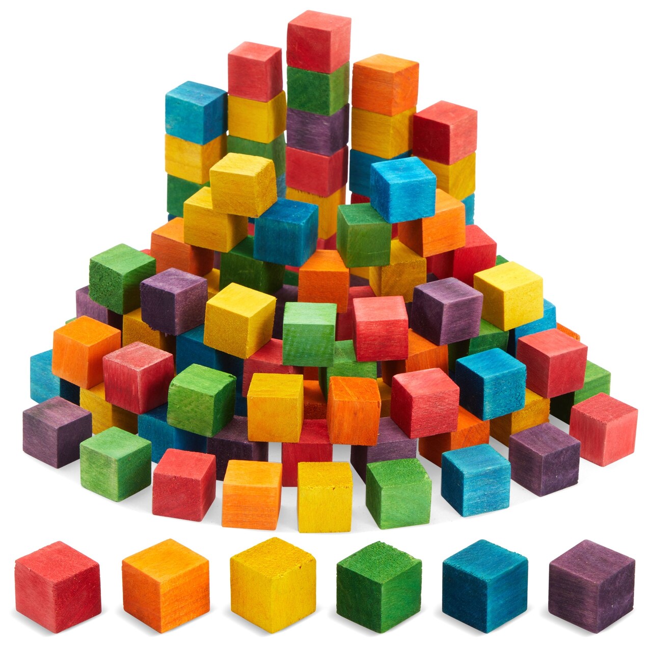 100-Piece Wooden Blocks for Crafts, Colorful Small Cubes (6 Colors, 0.6 In)